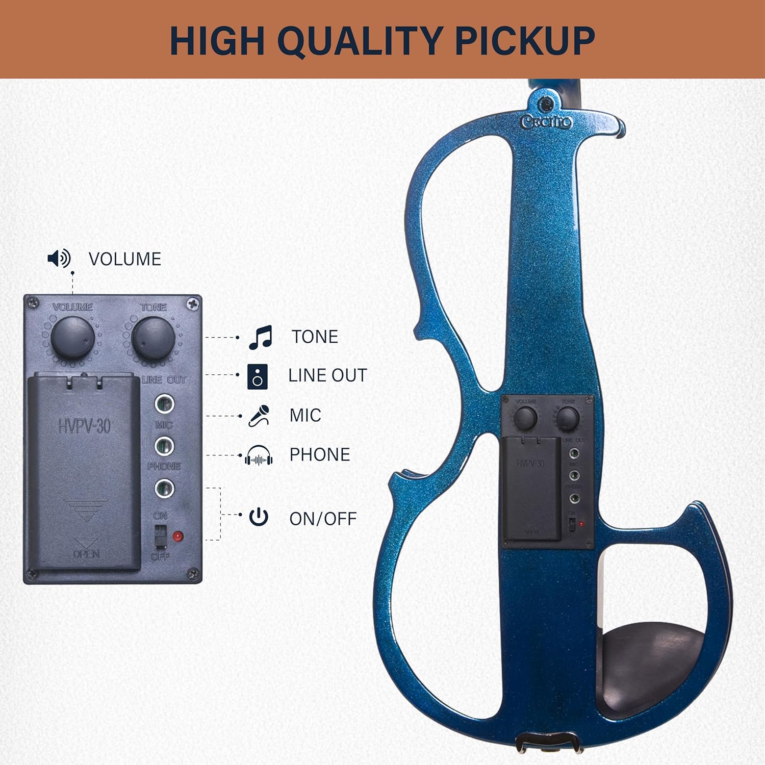 Cecilio 4/4 CEVN-2BL Electric/Silent Violin with Ebony Fittings in Blue Metallic Varnish (Full Size) – Ideal for Practice and Performance