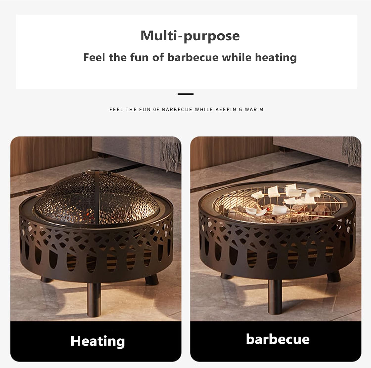 Fire Pit for Garden, Large Fire Pit Brazier with BBQ Grill and Mesh Spark Guard Steel Fire Bowl, for Garden, Patio Outdoor Use