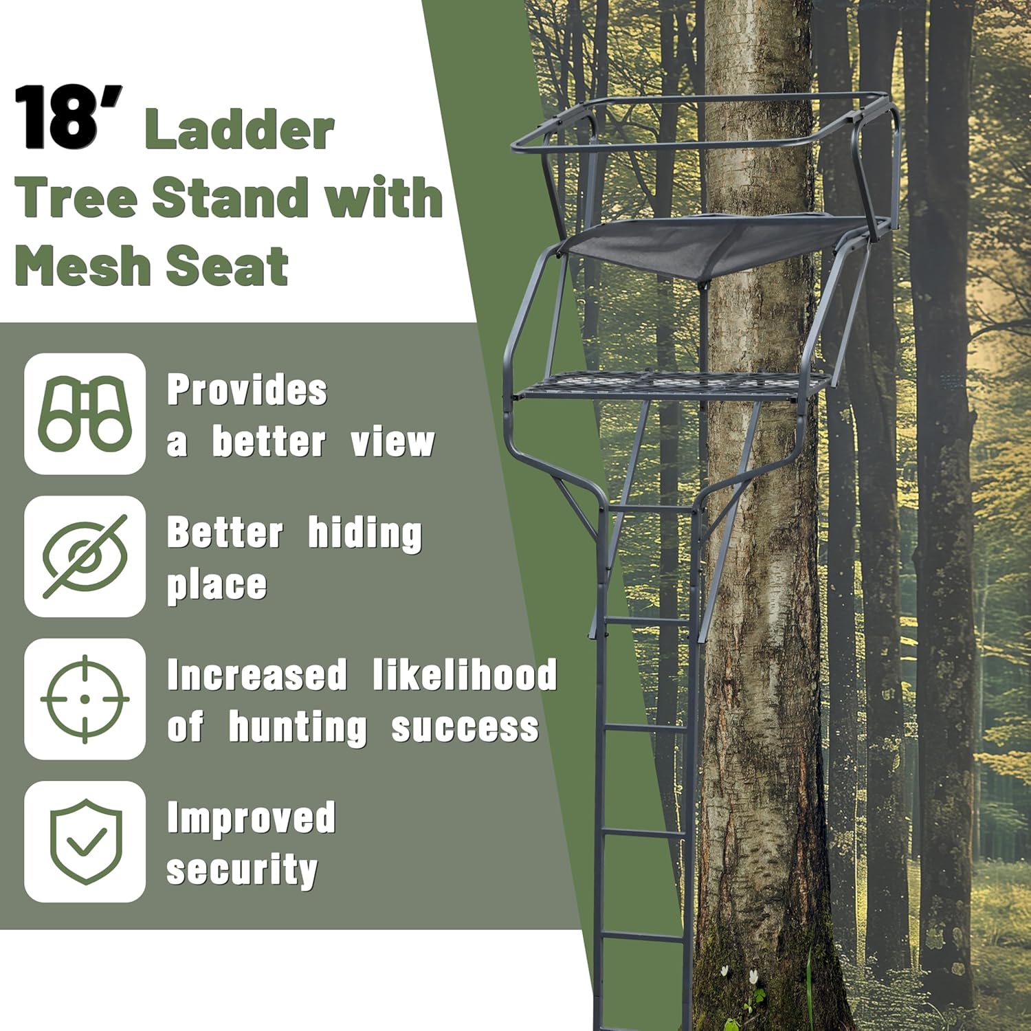 KUAFU 18' 2-Man Ladder Tree Stand Climbing Tree Stand for Deer Hunting Elevated Climbing Seat Hunting Gear Equipment Accessories, 500 lb Weight Capacity