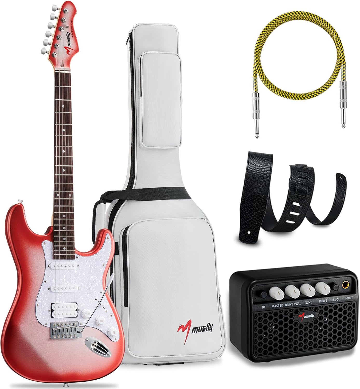 MST-1 39 Inch Electric Guitar Kit, Beginner Starter Full Size Solid Body Electric Guitar With HSS Pickups, Gig Bag, Amplifier, Strap, Cable, Picks, String (CandyAppleBurst)