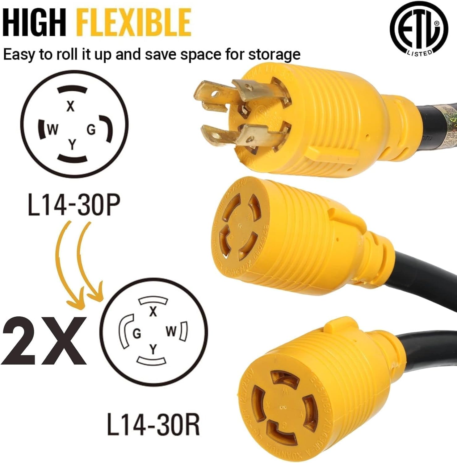 MECMO NEMA L14-30P to Four 5-20R/ 5-15R & L14-30R Generator Adapter Extension Cord with 4 Prong 30 Amp Generator Splitter Y Adapter NEMA L14-30P to 2X L14-30R