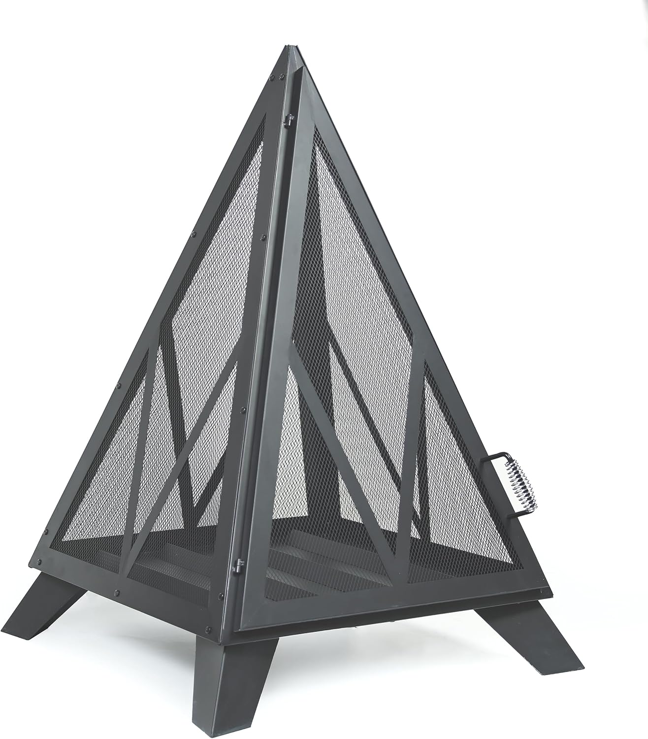 Outdoor Steel Pyramid Wood Burning Fire Pit with Black Powder Finish, Spark Screen, Poker Tool, and Protective Storage Cover