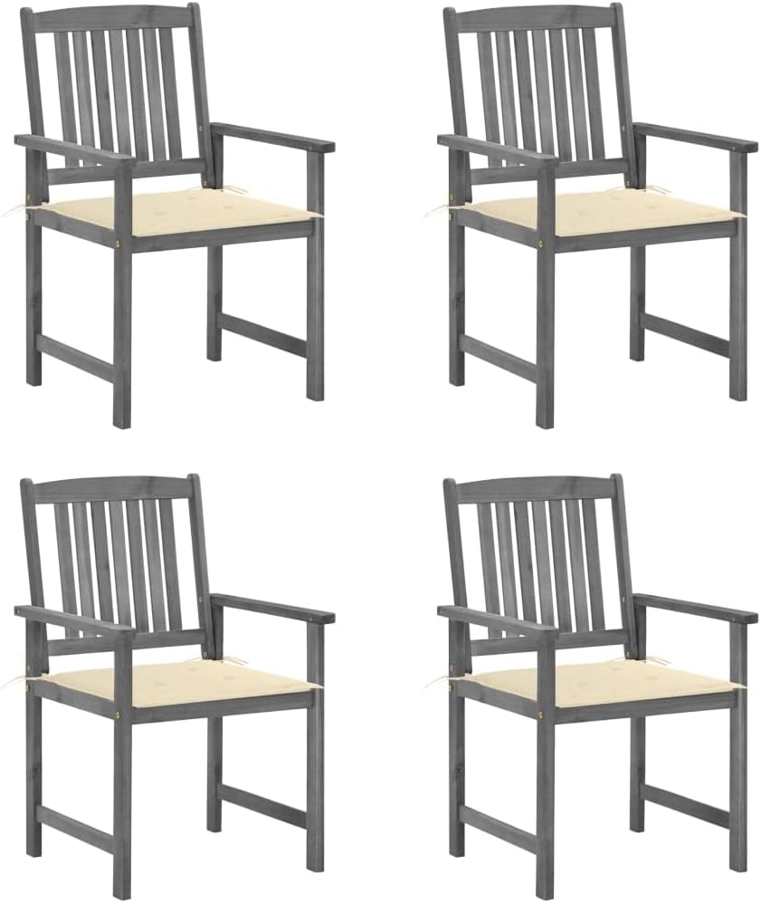 Patio Chairs with Cushions 4 pcs Gray Solid Acacia Wood,Solid Acacia Wood Patio Chairs with Cream Cushions for Outdoor Dining, Relaxing, and Entertaining Outdoor Furniture, Outdoor Chairs