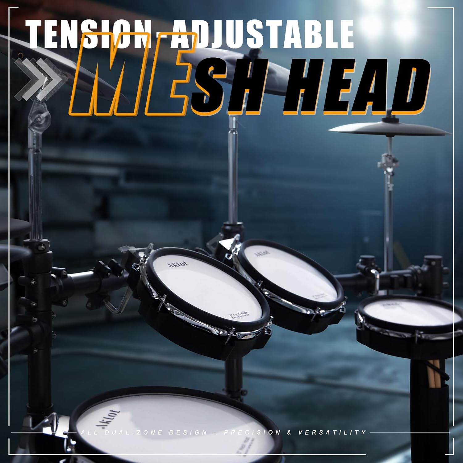 AKLOT Expanded-Size Electric Drum Set: 12'' Two-Piece Standalone Hi-Hat, Independent Kick Drum and 10'' Dual-Zone Snare, 12'' Triple-Zone Ride Cymbal, All Mesh Heads, 460 Sounds, USB MIDI (B-CORE541)