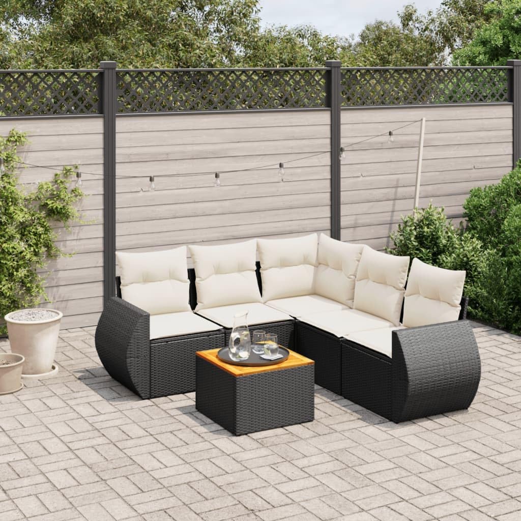 6-Piece Modular Garden Sofa Set, Black PE Rattan Outdoor Patio Furniture, Corner & Middle Seats with Table, Balcony Dining, Weather-Resistant