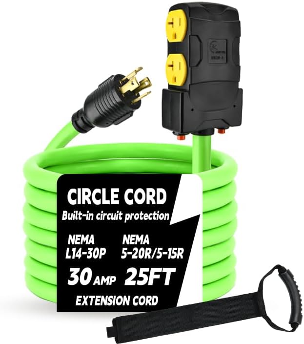 25FT 30 to 20 Amp 110V Generator Distribution Adapter Compatible with NEMA L14-30P to NEMA 4X 5-20R/ 5-15R, 4 Prong 30 AmpGenerator Locking to Four Household Outlet with 20 Amp Circuit Breaker ETL