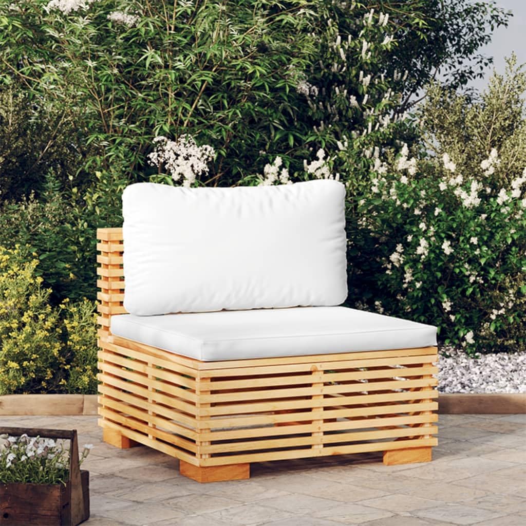 Patio Middle Sofa with Cream Cushions Solid Wood Teak,Premium Teak Wood Middle Sofa for Garden, Patio, and Outdoor Comfort Patio Furniture Sets, Conversation Sets, 1