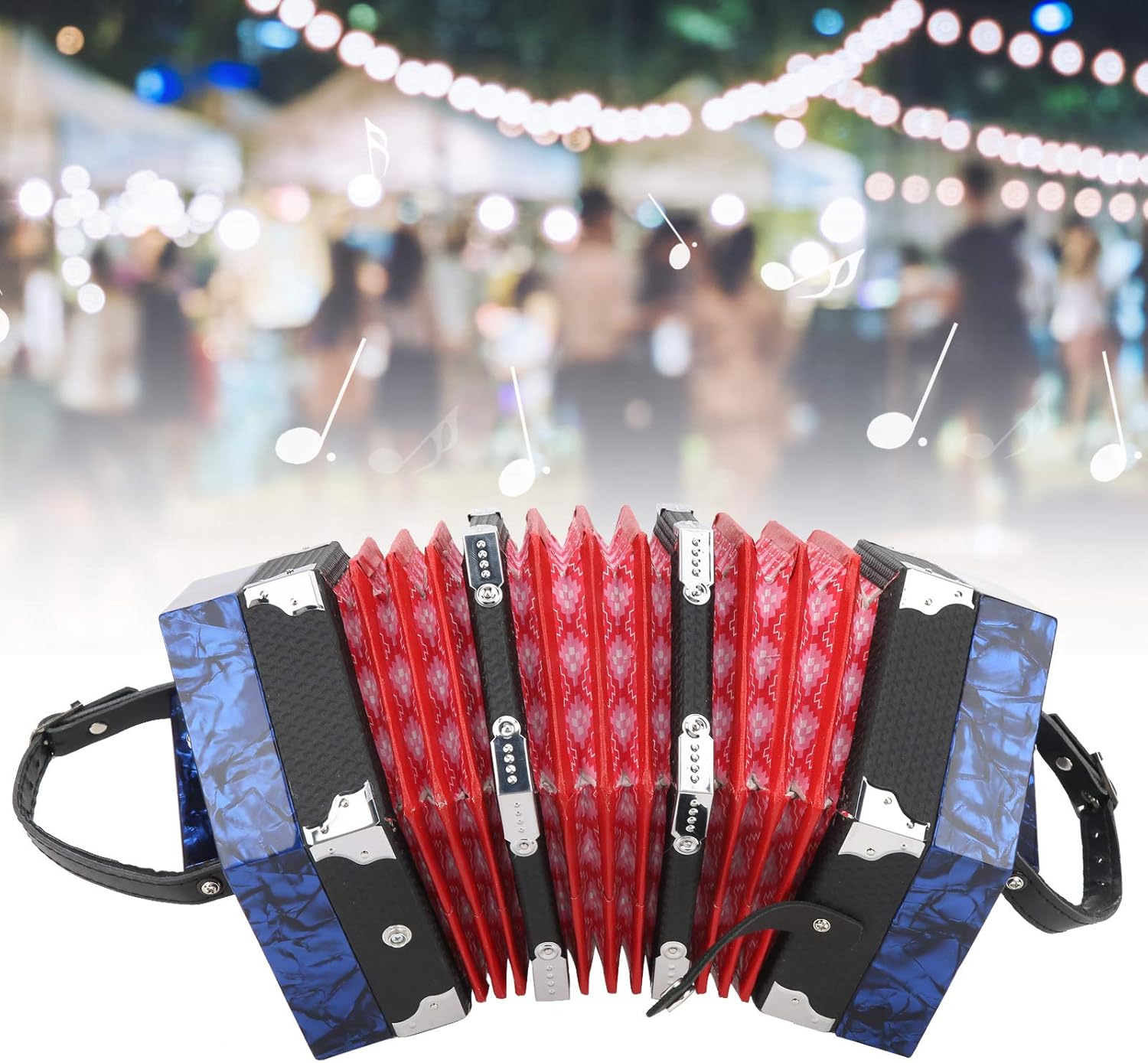 Pilipane Concertina Accordion Professional Portable Musical Instrument with Carrying Bag Solid Wood Leather Construction Elegant Design for Adults Beginners Performers 18 x 17 x 17cm (Royal Blue)