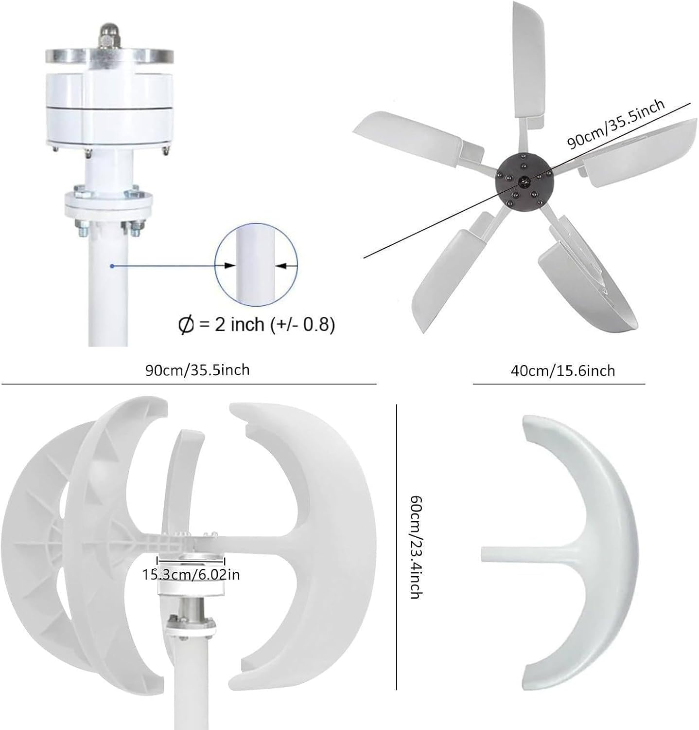 500W Vertical Wind Turbine Generator Kit,12V/24V Wind Turbine,5 Blades Windmill,for Home, Factory, Street Lighting,12V