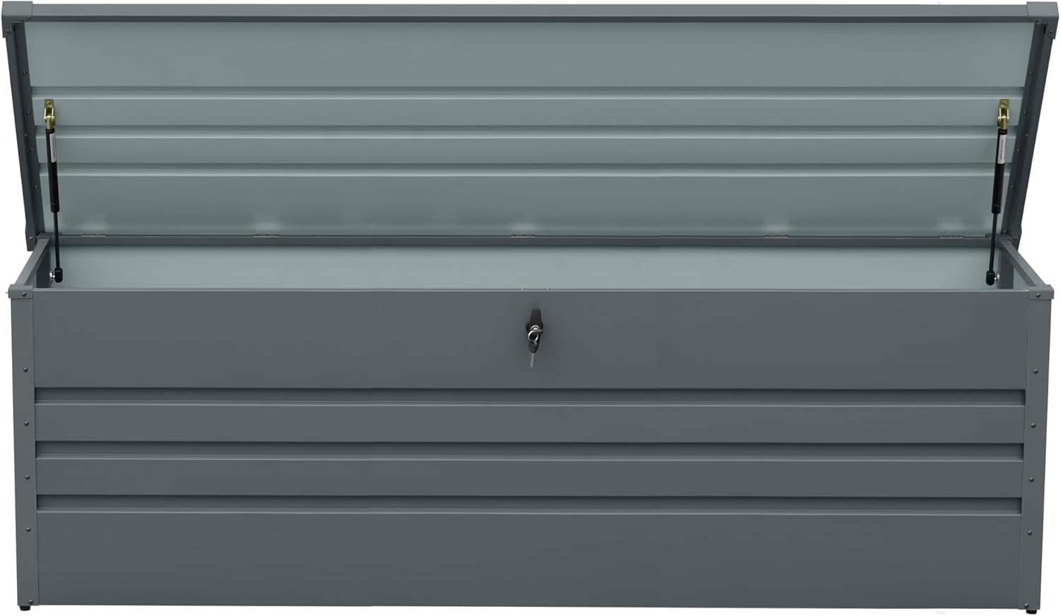 260 Gallon Metal Outdoor Deck Box Waterproof, Extra Large Patio Storage Box with Lockable Storage Containers for Patio Furniture Cushions, Pool Accessories, Garden Tools Dark Gray