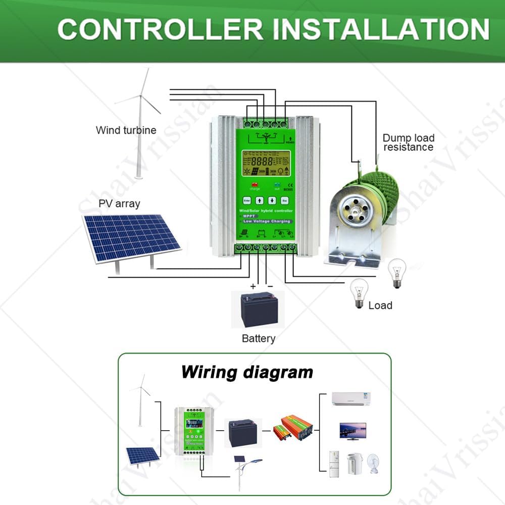 New Upgraded Wind Solar Hybrid Charge Controller,Mppt Charge Boost Controller,12v/24v/48v Auto Switch Regulator,with LCD Screen,for Wind Turbine Generator Charger W300/S500W-12V