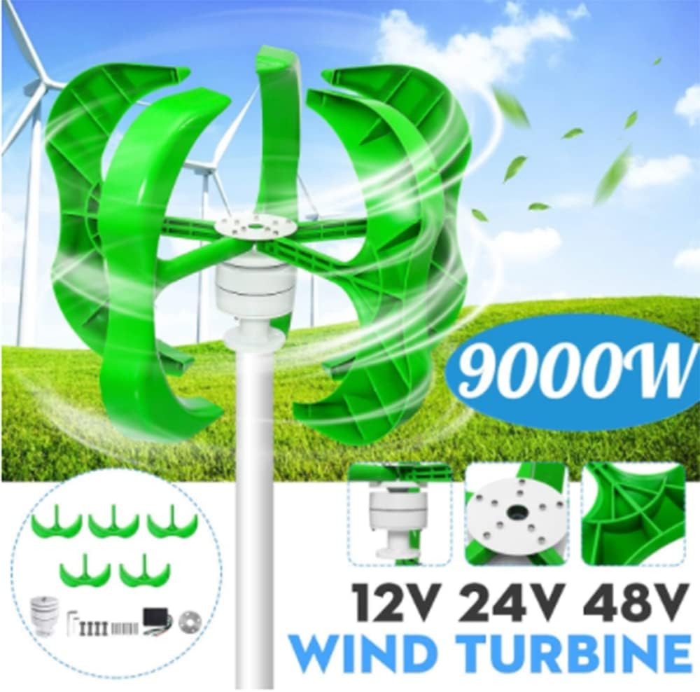 12/24/48V Wind Power Turbines Generator 9000W 5 Blades Generator Lantern Wind Turbines Vertical Axis for Streetlight+Controller