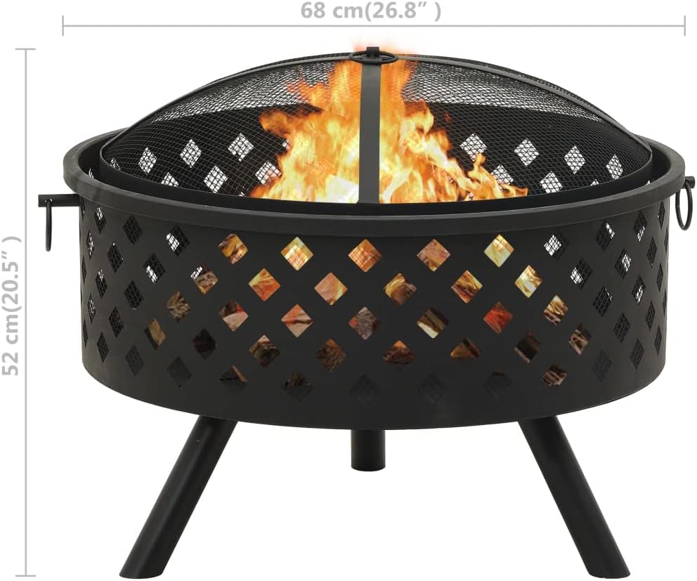 vidaXL Steel Fire Pit with Poker - Decorative XXL 26.8
