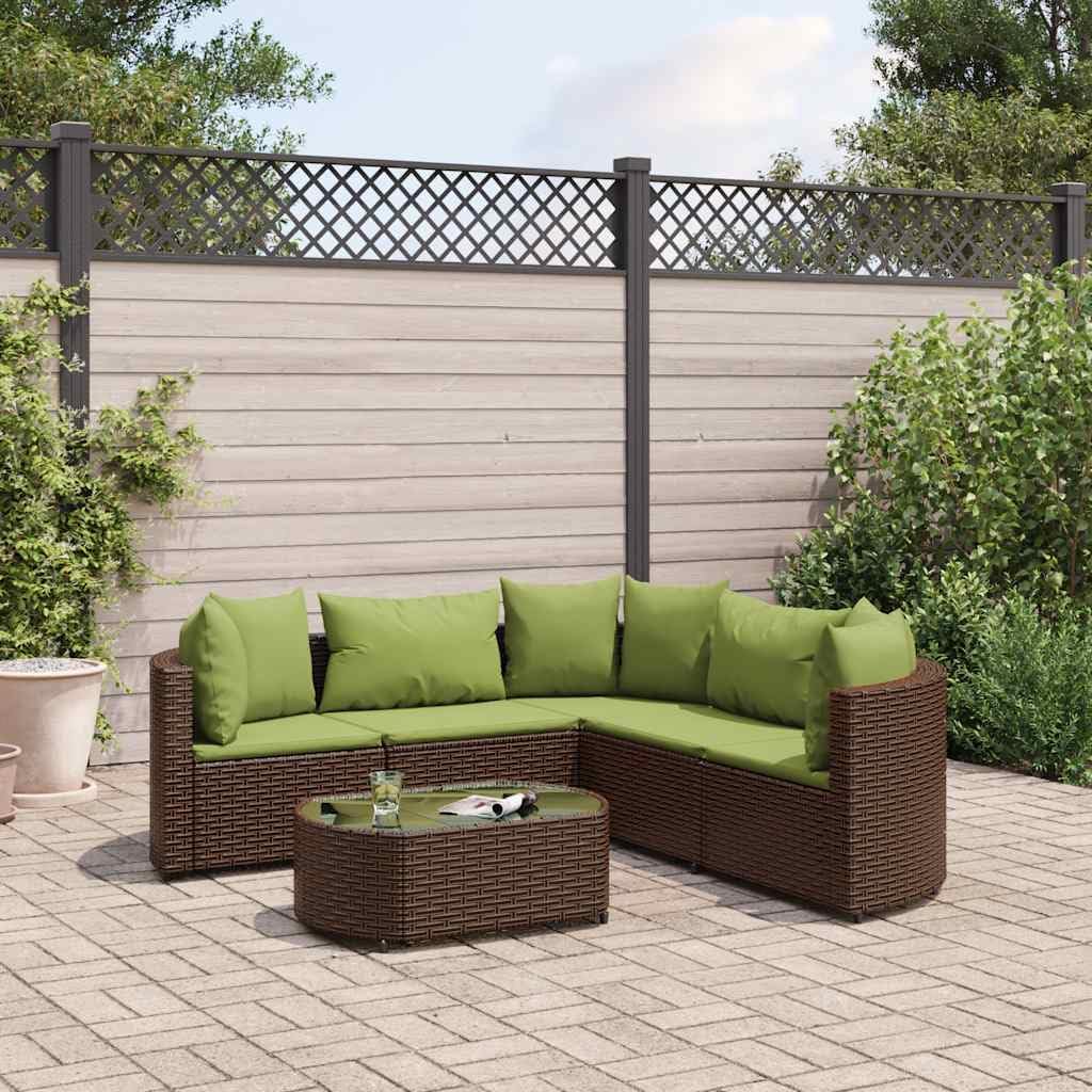 6 Piece Patio Sofa Set with Cushions Brown Poly Rattan,Durable Rattan Sofa Set with Cushions and Glass Table for Patio and Backyard Patio Furniture Sets