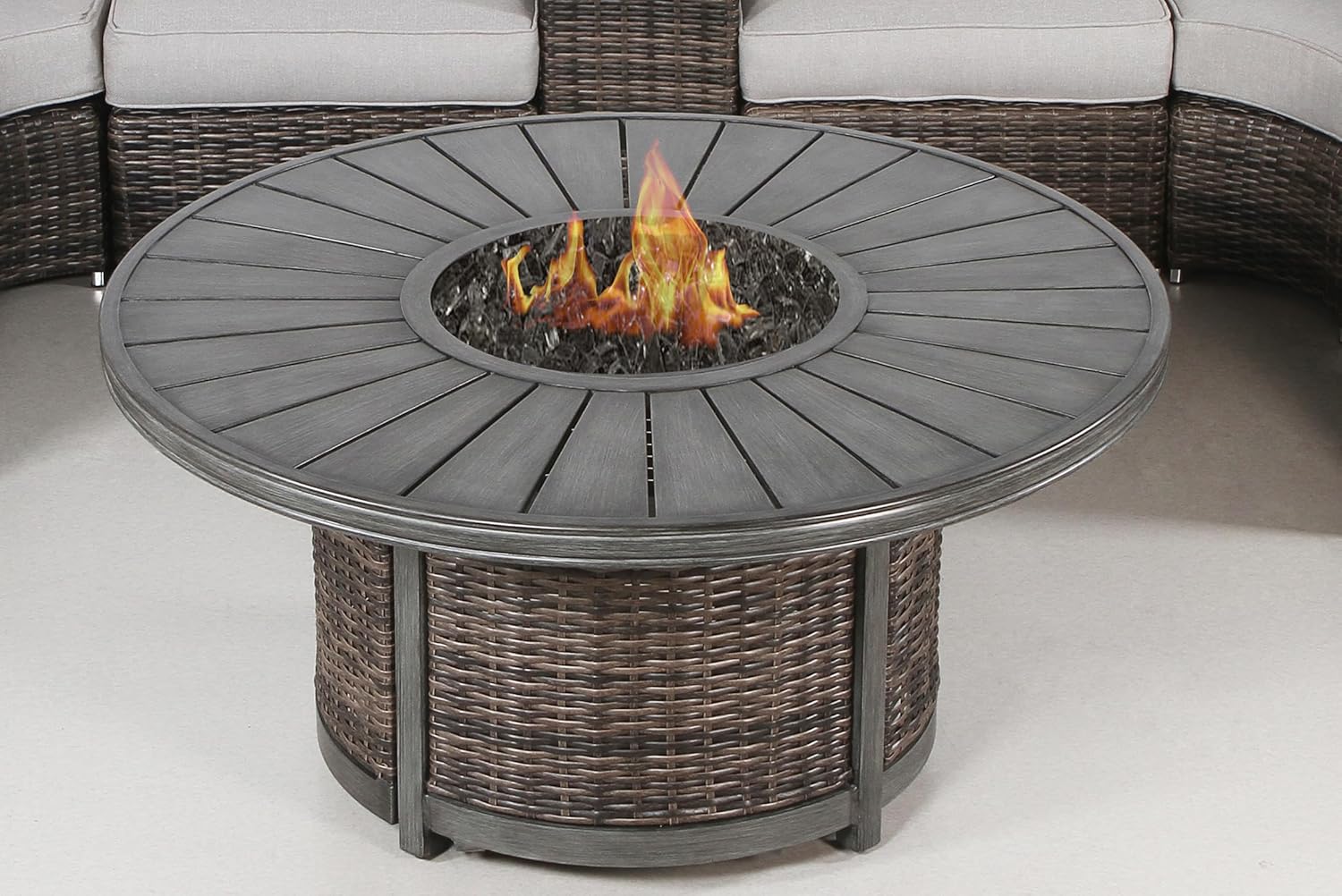 Penau 25 Inch H x 52 Inch W Propane Outdoor Fire Pit Table with Hand-Painted Wood Grain Top, Modern Espresso Finish, Rust & Heatproof, 60,000 BTU