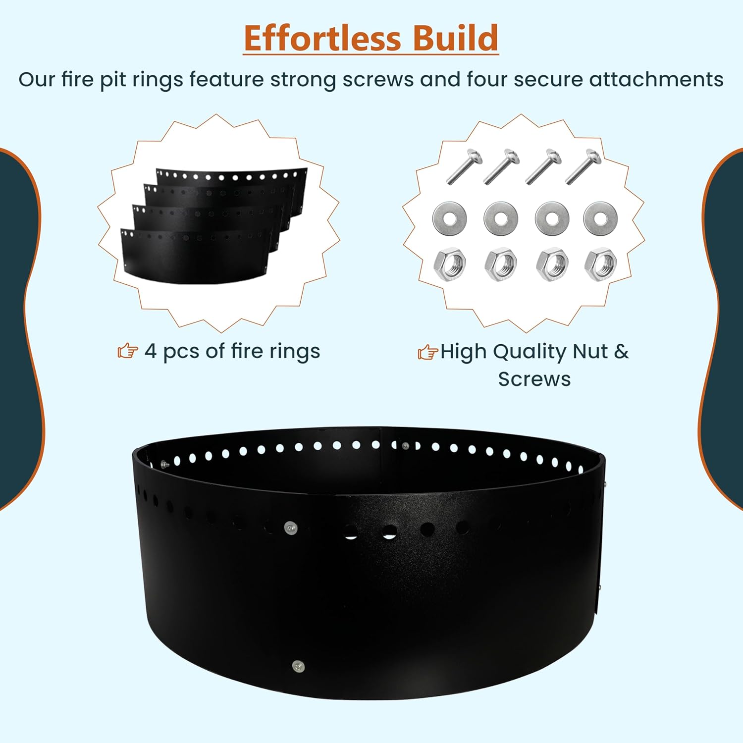 FEBTECH Smokeless Fire Ring for Outside Fire Pit - 36