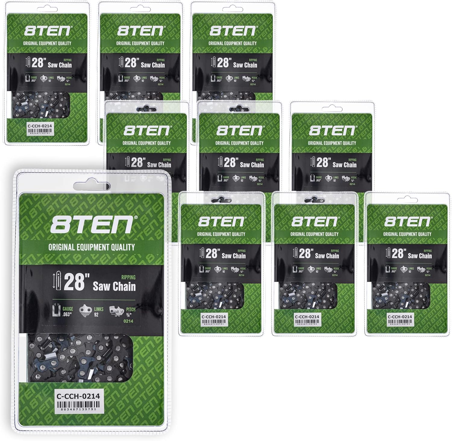 8TEN Ripping Chainsaw Chain 28 Inch .063 3/8 92DL for Stihl 44 56 MS 441 650 660 661 (10 Pack)