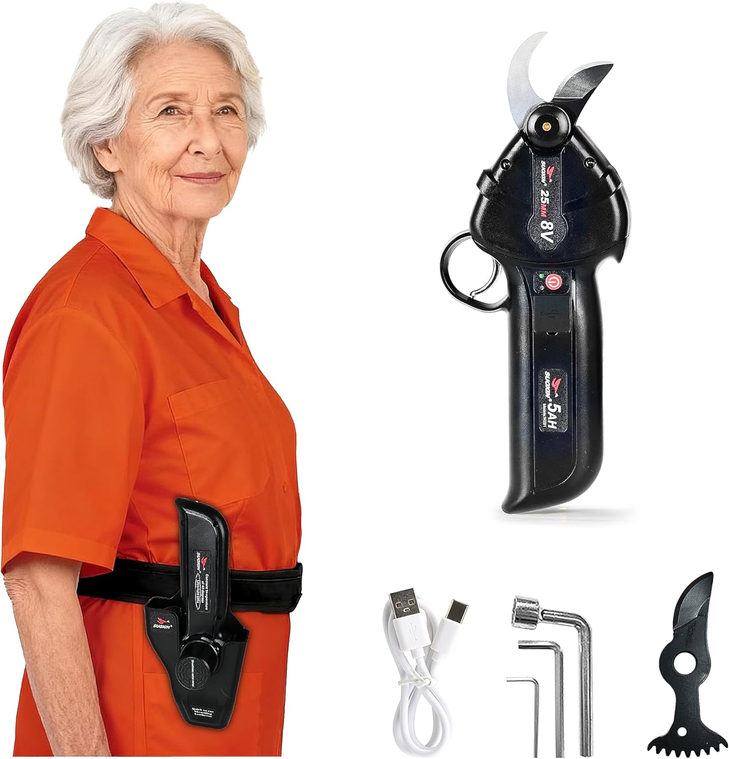 Cordless Electric Pruning Shears – 600g Ultra-Light,1” Cutting Diameter, SK5 blade, 5000mAh Battery, Type-C Charge, Brushless Motor, Constant 40°C Cool Operation, Ideal for Vineyard & Garden