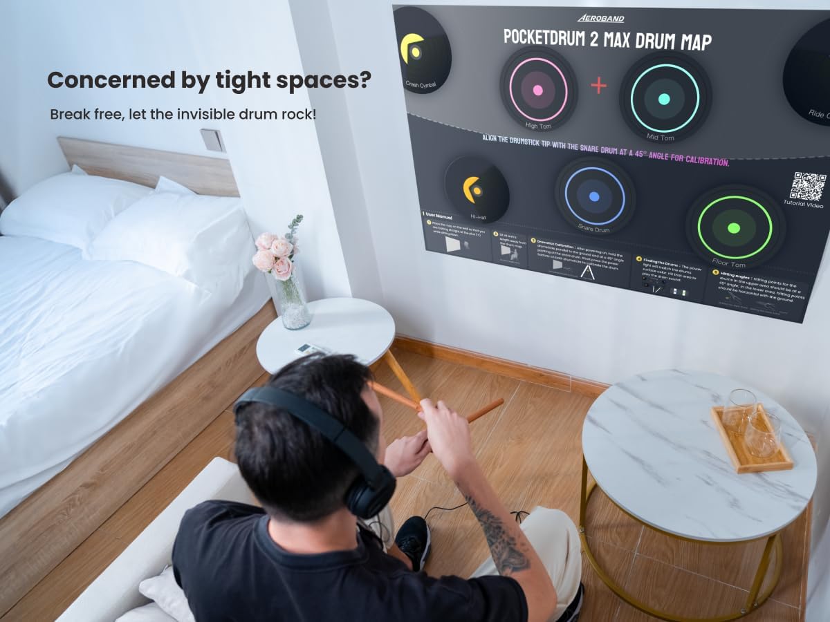 Aeroband PocketDrum 2 Max - Electric Drum Kit with Air Sticks, Bass Drum and Hihat Pedal