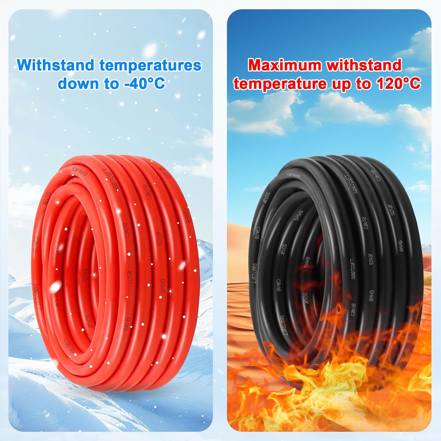 XRDS -RF 8AWG Solar Panel Wire 10mm², 2 Pack 200FT Red & Black Solar Extension Cable, PV Wire with Tinned Copper, Sunlight & UV Resistant, for Solar Panel, RV, Inverter, Battery, Off-Grid Systems