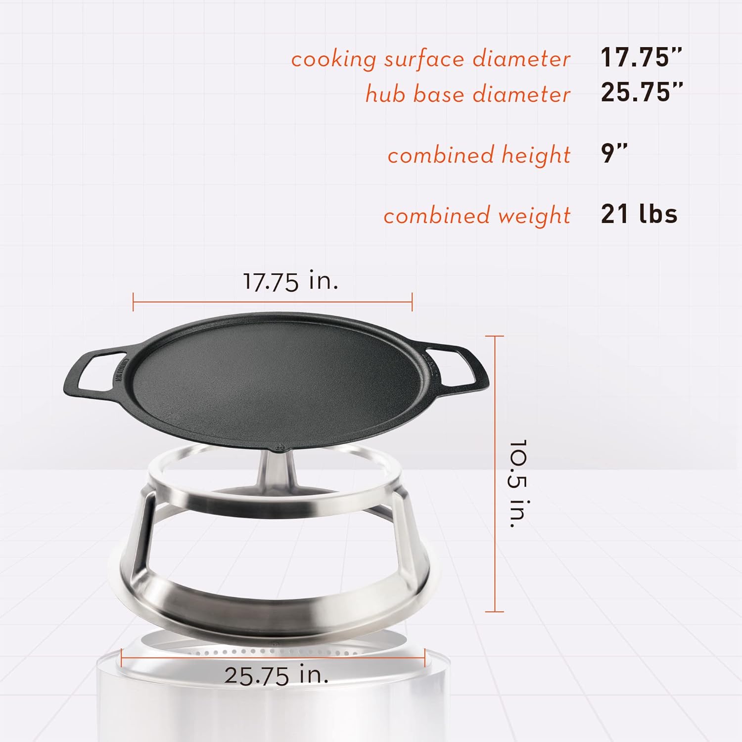 Solo Stove Yukon Griddle + Hub, Cast Iron Cookware with Stainless steel Hub for 8” Elevation, Addition to Yukon fire pit, Weight: 21 lbs, Cooking surface diameter: 17.75