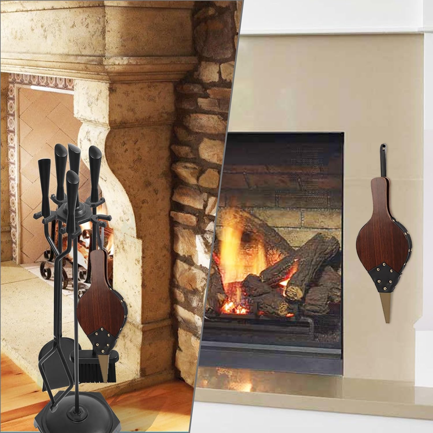 Gtongoko Fireplace Tools Set 5 Pcs 32 Inch Black Bundle Fireplace Bellows Air Blower Cast Nozzle 14.8