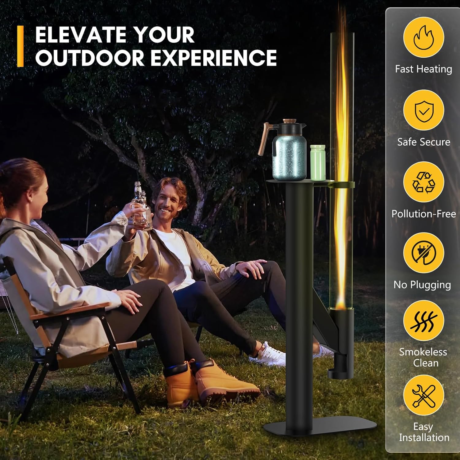 Rayzi 67 Inch Outdoor Pellet Heater, Patio Heater Wood Pellet Stove, Pellet Fire Pit for Outdoor - Smokeless Wood Pellet Burning Flame, Outside Backyard Bonfire, Fireplace for Camping Garden Picnic