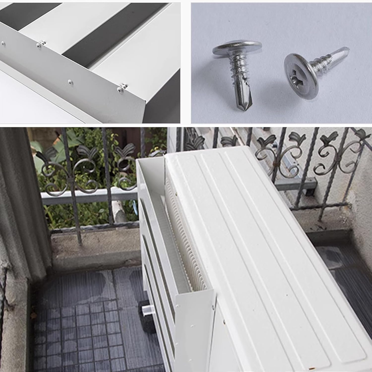 Air Conditioning External Unit Deflector,Air Outlet Baffle,Galvanized Steel Ac Vent Cover Weatherproof Air Conditioner Protection Fence Screen,Waterproof Dustproof Heat Pump Unit Cover