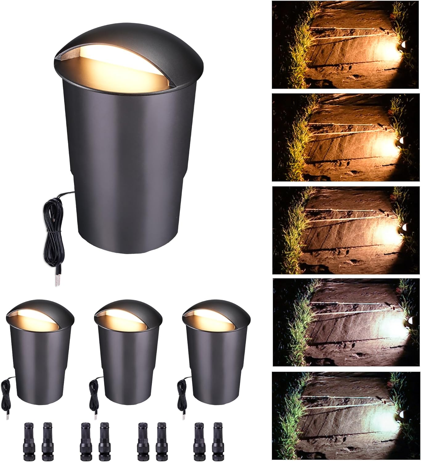 In Ground Landscape Lighting Low Voltage - 2700K-5000K 5 Color Selectable LED IP67 Well Lights, Turret Top 12V Outdoor in-Grade Light, ORB Aluminum for Driveway Garden Lawn 3W 170LM 4 Pack