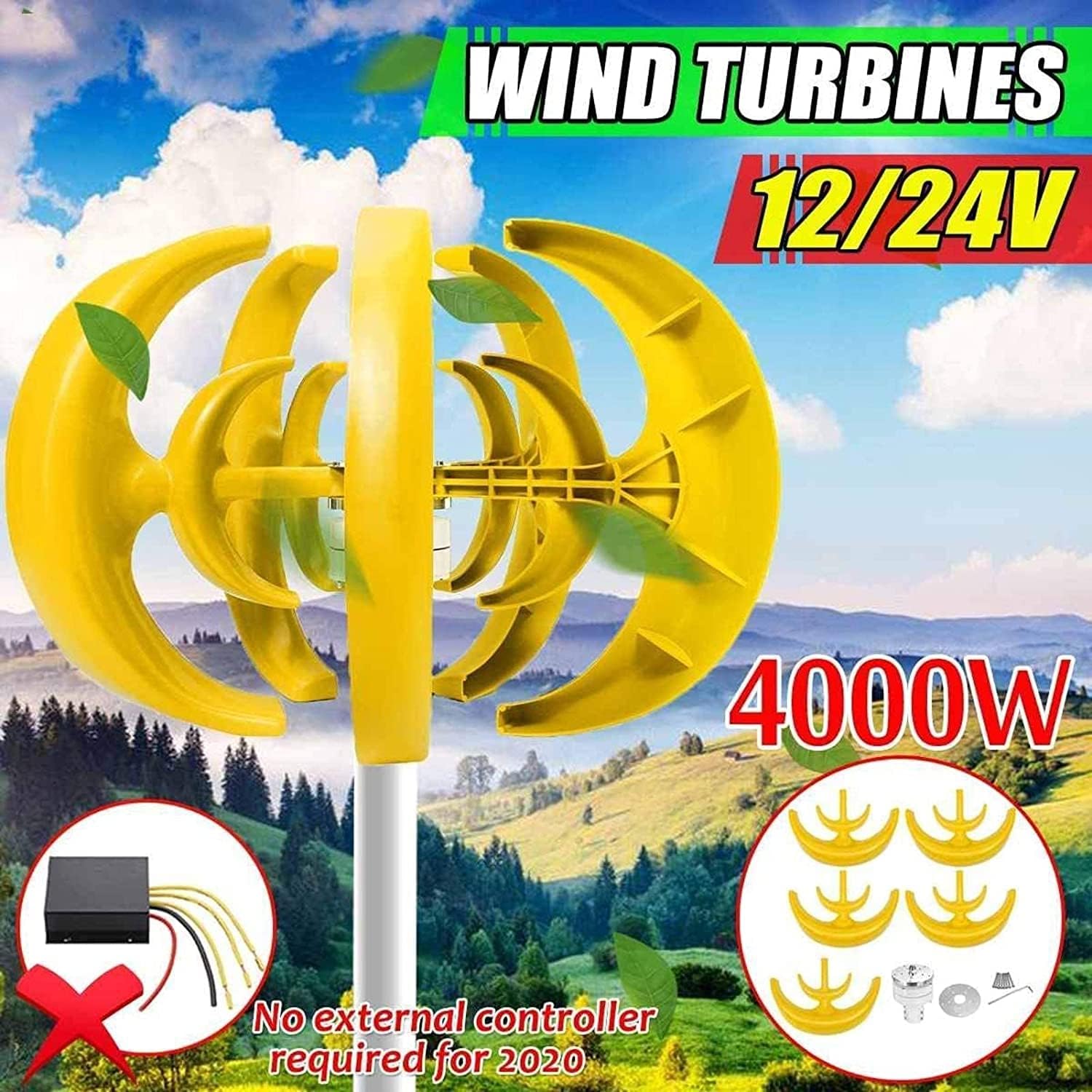 LiuSj JUnSt Horizontal Home Wind Turbines Wind Generator Power Windmill Energy Turbines Charge 5 Blades Max 4000W for Home Camping