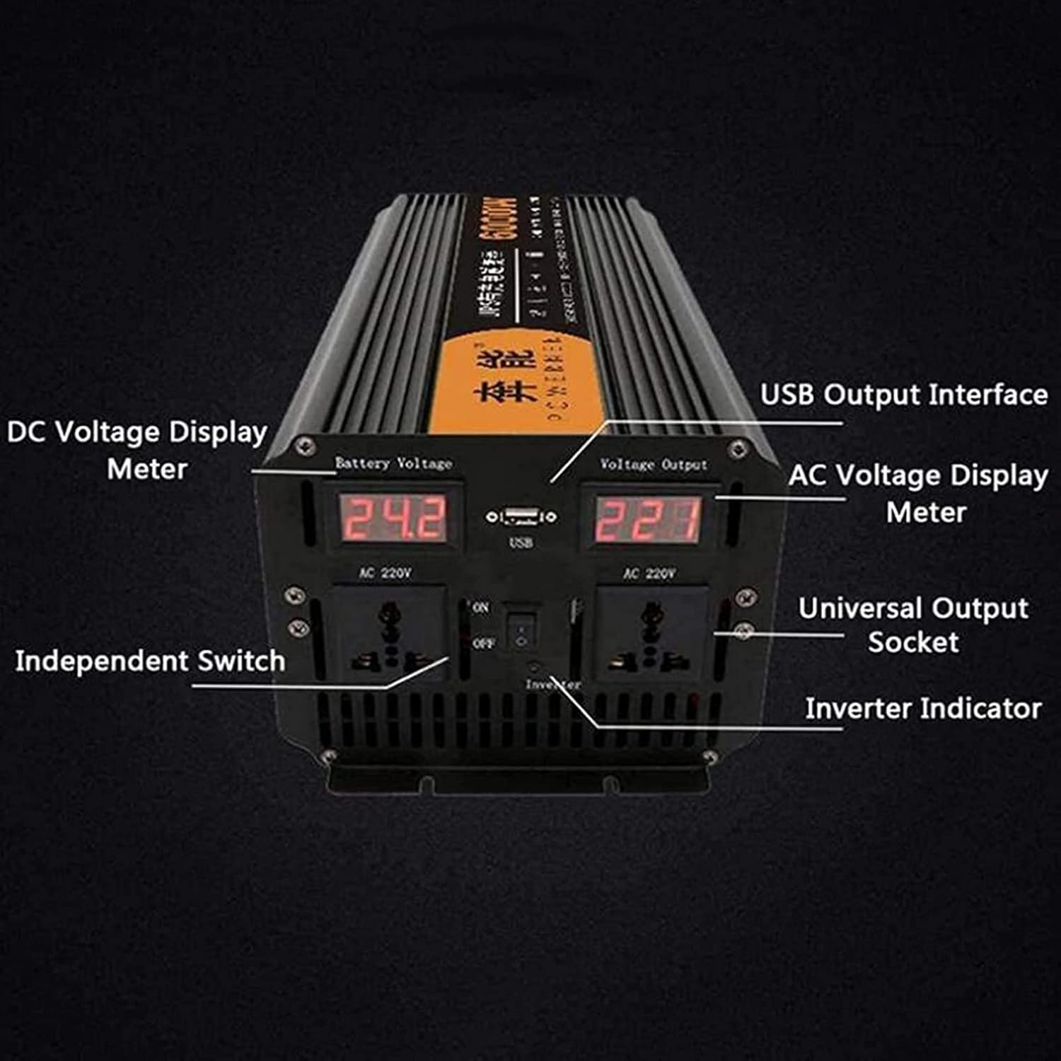 Pure Sine Wave Inverter 15000W 12V 24V 48V 60V to 220V with LCD Display & USB Port, Dual Digital Display for Car, High Power Converter for Home & RV Use