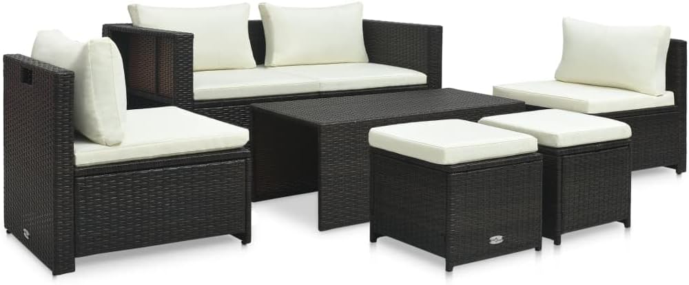 6 Piece Garden Lounge Set with Cushions Poly Rattan Brown,Stylish Poly Rattan Lounge Set with Footrests and Cushions for Patio and Garden Furniture Sets for Patio, Lawn & Garden