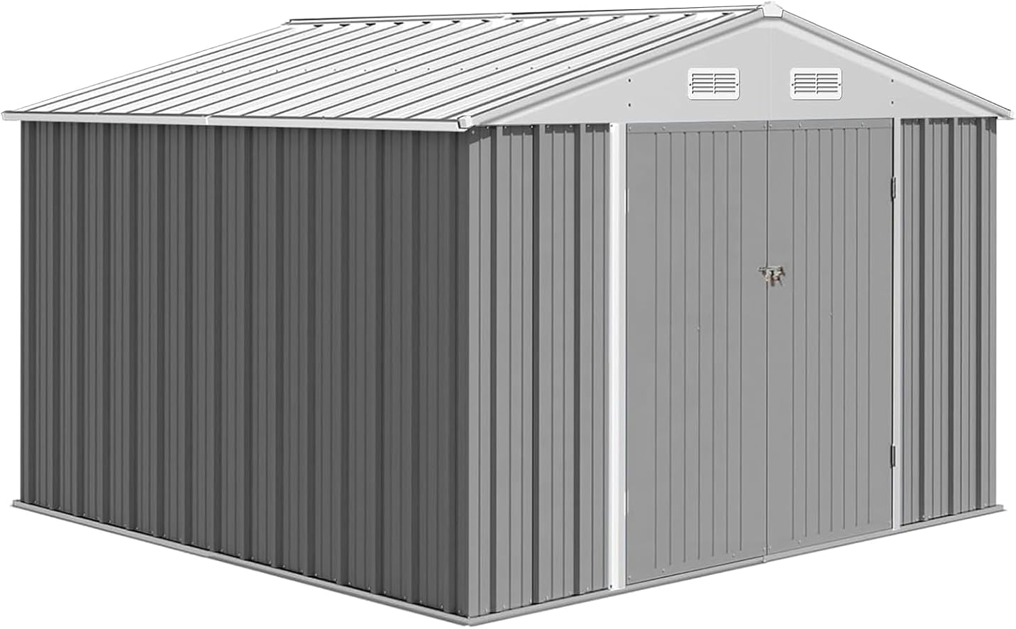 Zstar 10 x 8 FT Metal Storage Shed, Outdoor Steel Shed Storage House with Updated Frame Structure & Lockable Door, Waterproof Garden Steel for Backyard, Garden, Lawn, Patio, Gray
