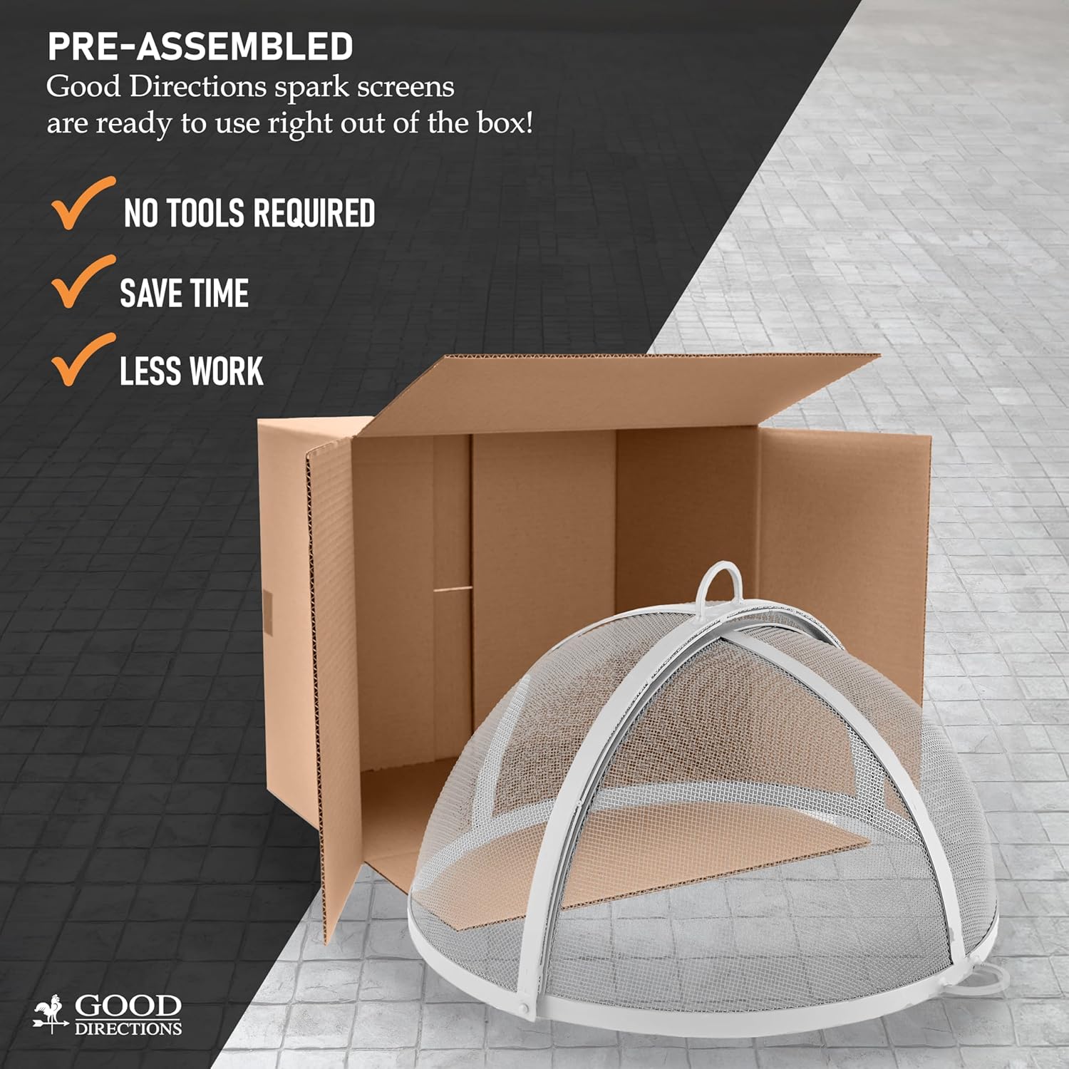 Good Directions Heavy Duty Fire Pit Spark Screen with Lifter, Stainless Steel, Hinged for Easy Access, 29 Inch Diameter