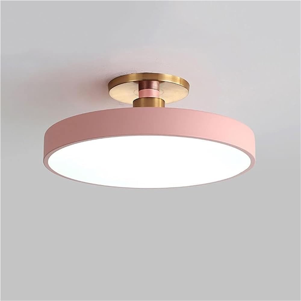 Flush Mount Ceiling Light Fixture Round Modern Adjustable Three Color Temperature Close to Ceiling Lamp Decorative Indoor Lighting for Bedroom Living Room Stairwell Porch(Pink,11.8in)