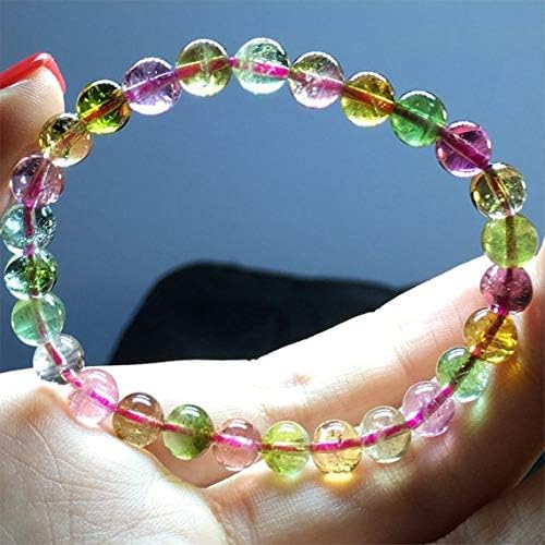 1 strands natural colorful pink blue purple red clear afghan mix tourmaline multi-color stretch bracelet round beads 7mm 04449