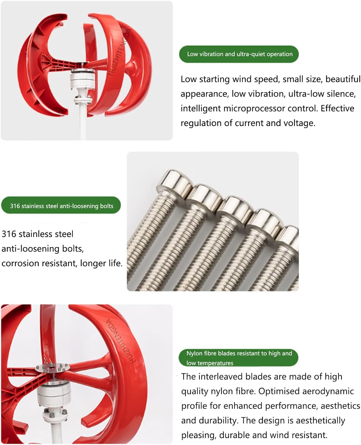 5000W Low Noise Home Vertical Turbine Generator,12V 24V Low RPM Farm Wind Turbine for Home Street Lighting(Red,5 Blades),24v