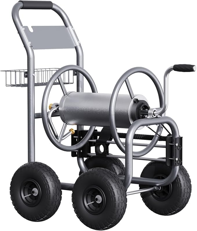 Giraffe Tools Heavy Duty Garden Hose Reel Cart with Wheels - Industrial Outdoor Hose Storage Reel, Pre-Installed Guide for 250-Feet of 5/8