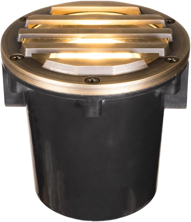 VOLT 12V 3-in-1 Waterproof IP68 Outdoor in-Grade Light with Brass Grated Top (Bronze) & 5W 2700K Warm White MR16 LED Bulb for Path, Garden, Deck, Yard or Pond Low Voltage Landscape Lighting