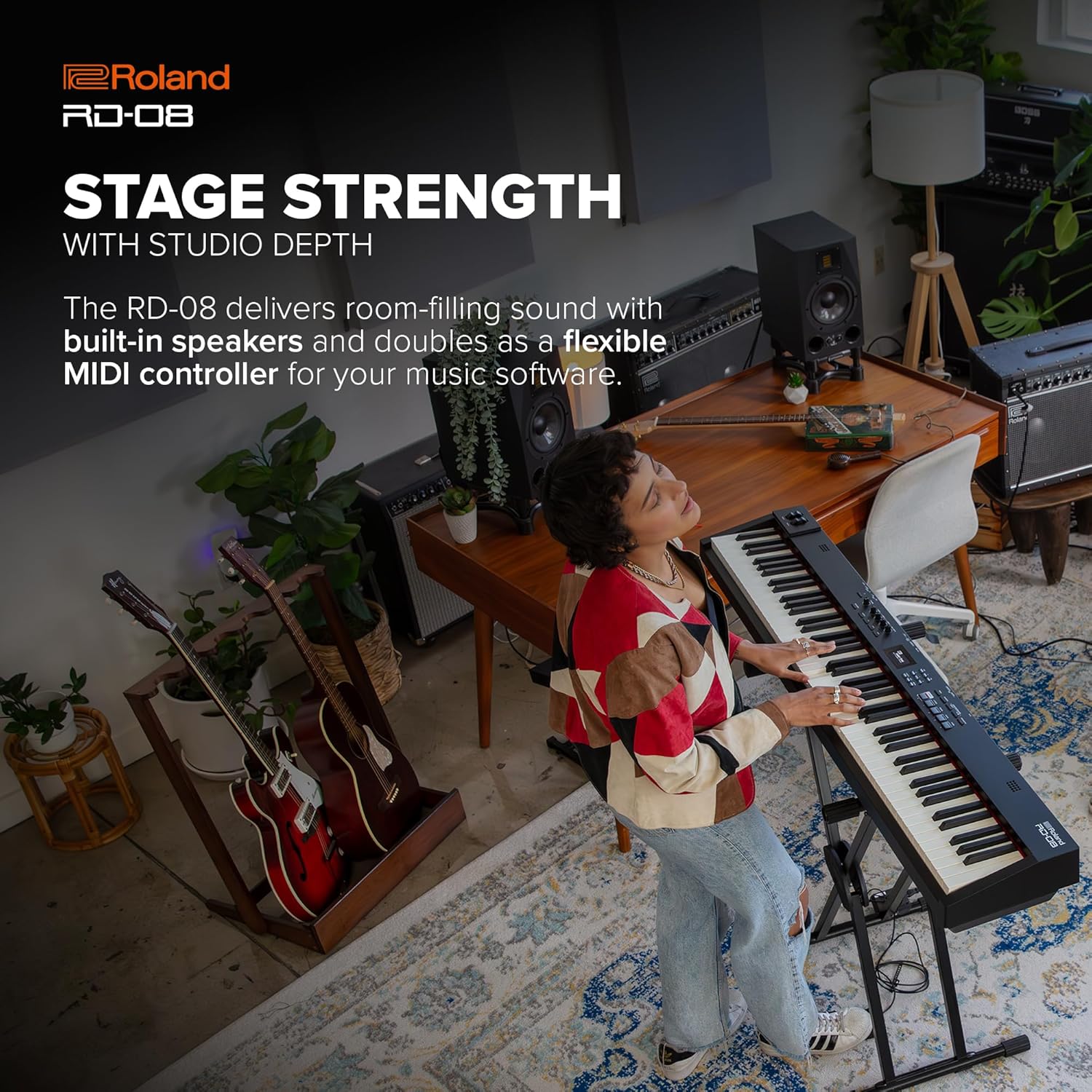 Roland RD-08 Stage Piano | Authentic RD Sound & Playability | Streamlined Design | 88-Note Weighted-Action PHA-4 Keyboard | Expandable Features | 3000+ Onboard Sounds | Ideal for Professional Gigging