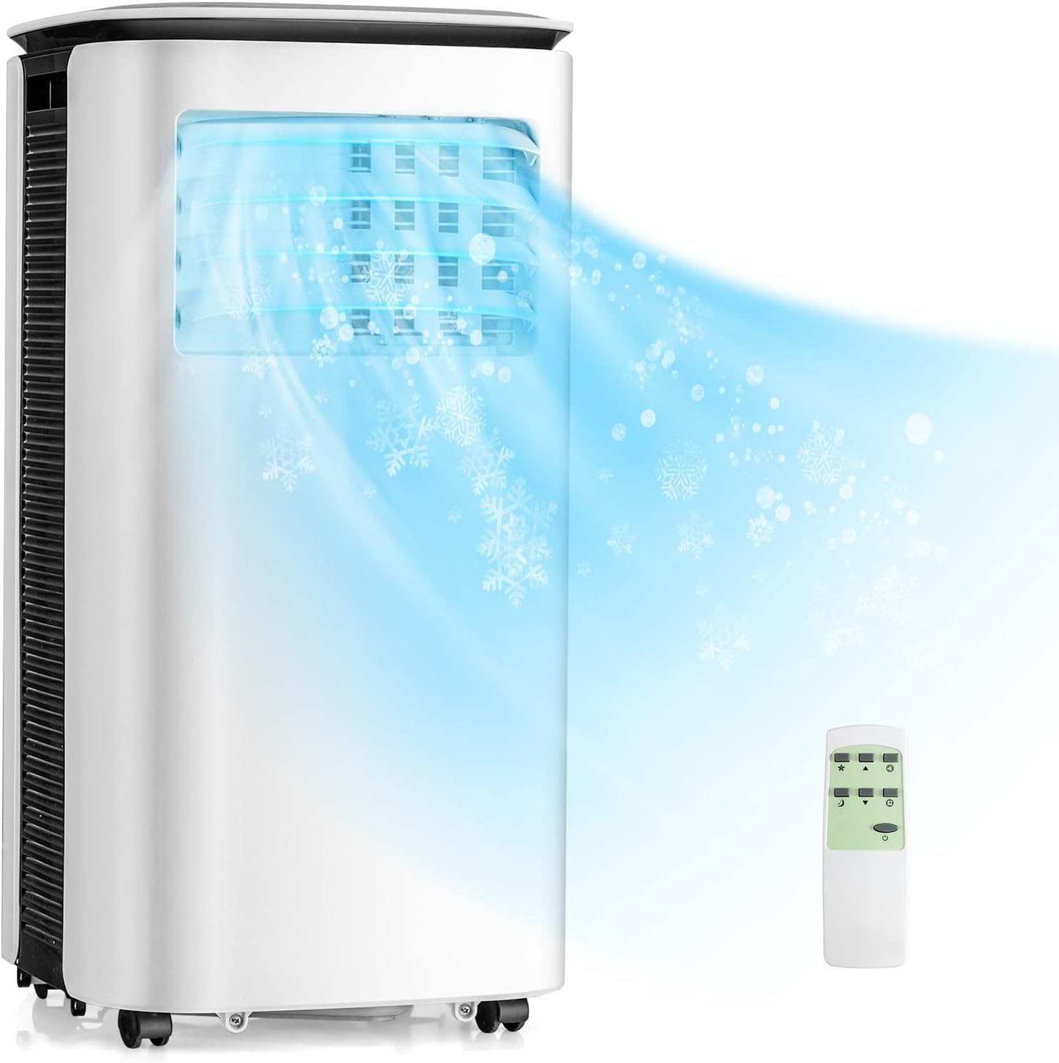 GOFLAME 9,000BTU Portable Air Conditioner, 3-in-1 Rolling AC Unit w/Remote Control & Dehumidifier & Fan, 24H Smart Timer, Easy Assembly w/Window Kits, for Rooms up to 350 Sq Ft