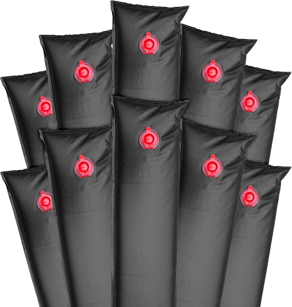 Pool Mate 10 ft. 10-Pack Deluxe Black Single Chamber Pool Water Bags, .42 MM Thick Vinyl, Cover Weights, Water Tubes