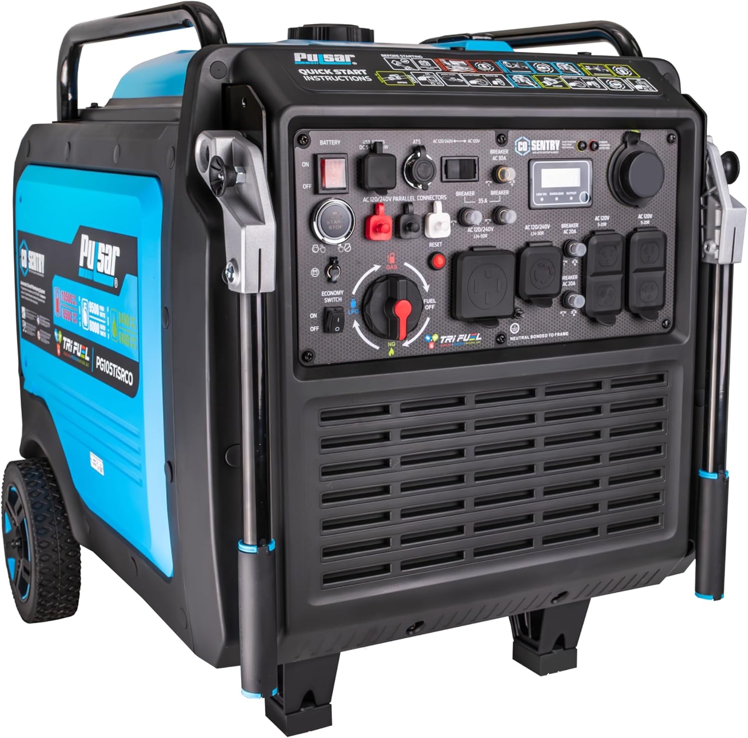 Pulsar 10,500 Watt Gasoline, Propane, and Natural Gas Tri-Fuel Portable Inverter Generator with Remote Start