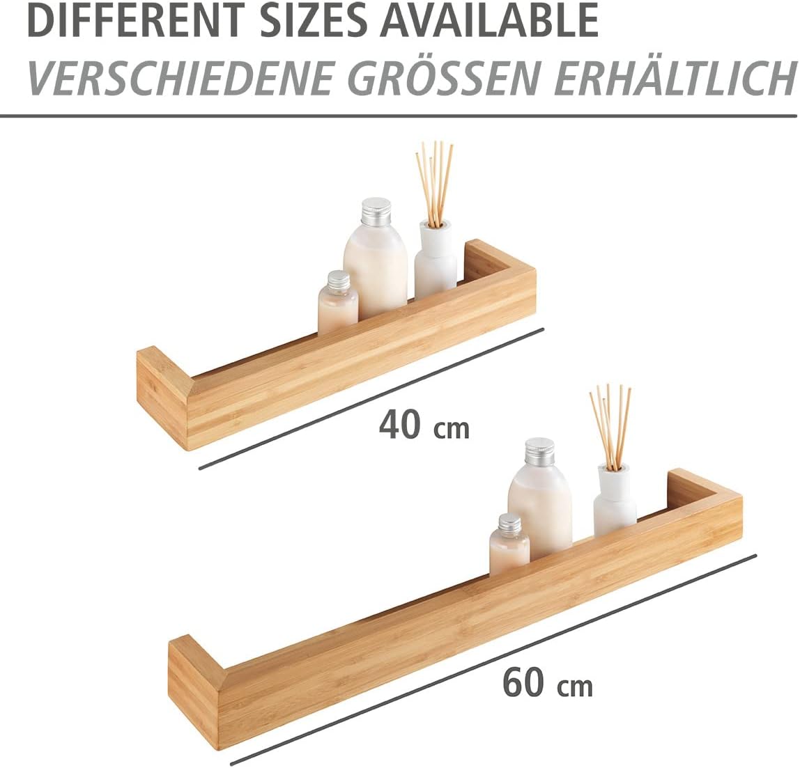 WENKO Bambusa Wall Shelf 60 cm | Bathroom Accessory | FSC® Certified Premium Bamboo | Storage Rack for Bathroom Utensils | Mounting Included | 60 x 9 x 5 cm | Wood