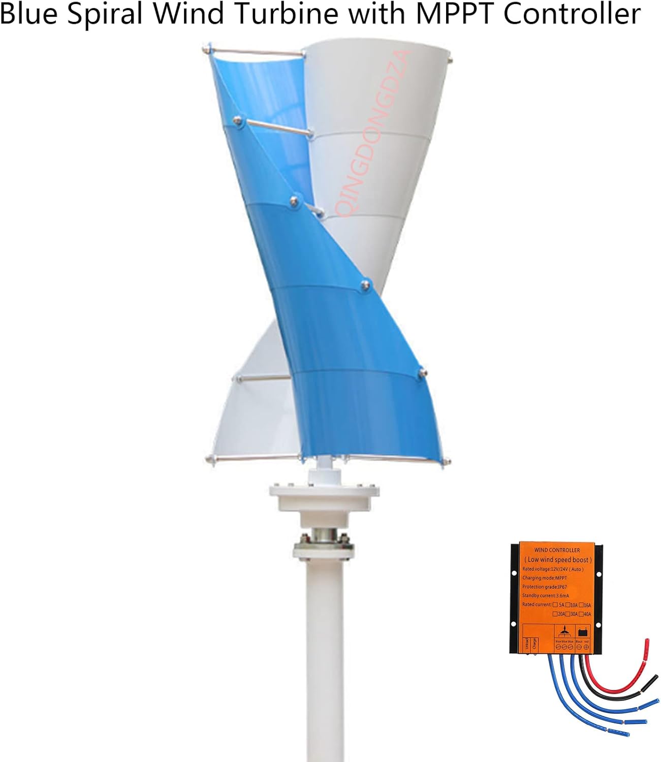 4000W Spiral 10 Blades Vertical Wind Turbine,12V 24V 48V 220V AC Permanent Magnet Wind Turbine Suitable for Household Power Generation, Camping, Boat Use(Blue)
