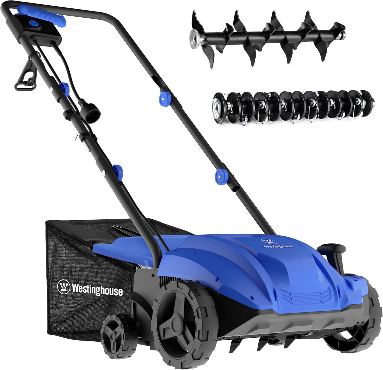 Westinghouse 13-Inch 12 Amp 2-in-1 Corded Lawn Electric Dethatcher and Scarifier with 8 Gallon Thatch Collection Bag, 4-Position Depth Adjustment, Foldable Handle, for Lawn, Yard and Grass