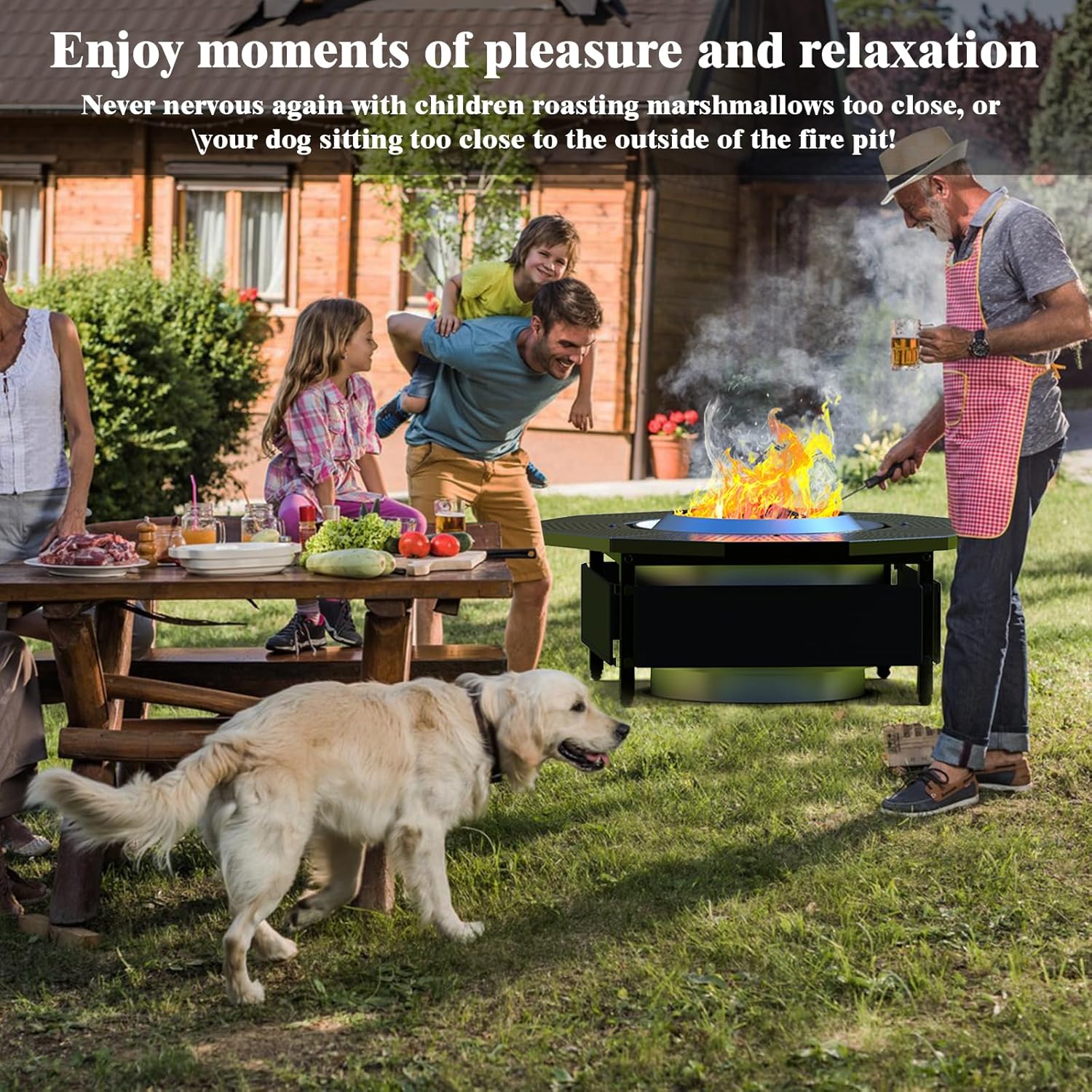 Fire Pit Surround Tabletop for Solo Stove Bonfire Ranger 2.0, with UV-Resistant Outdoor Fabric, Thick Metal Black