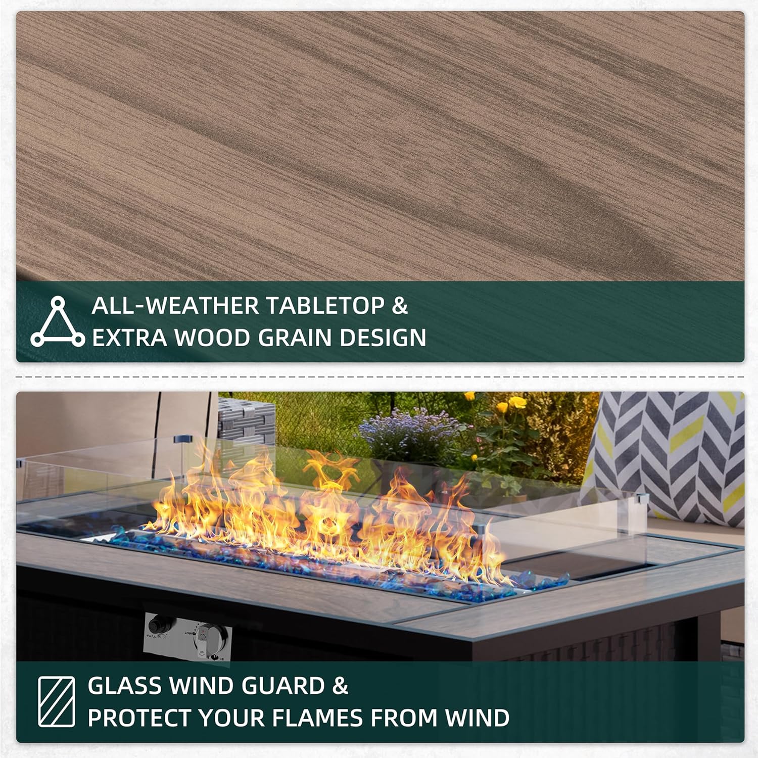 45 inch Gas Fire Pit Table, Patio Outdoor Propane Fire Pits with Removable Lid & Waterproof Cover, 50000 BTU with Lava Rock and Alumium Frame Tables for Patio Garden(Black)