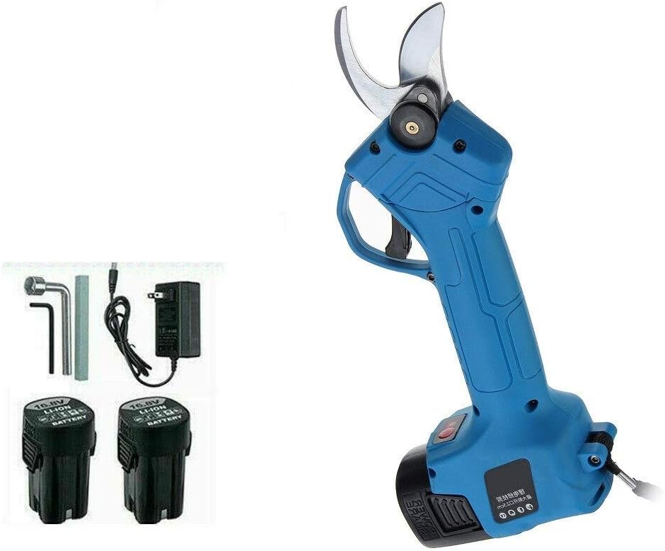 500W Electric Pruning Scissors Pruning Shears 16.8V Rechargeable Garden Pruner Secateur Branch Cutter Cutting Tool + 2X Battery Garden Or Lawn (E Blue