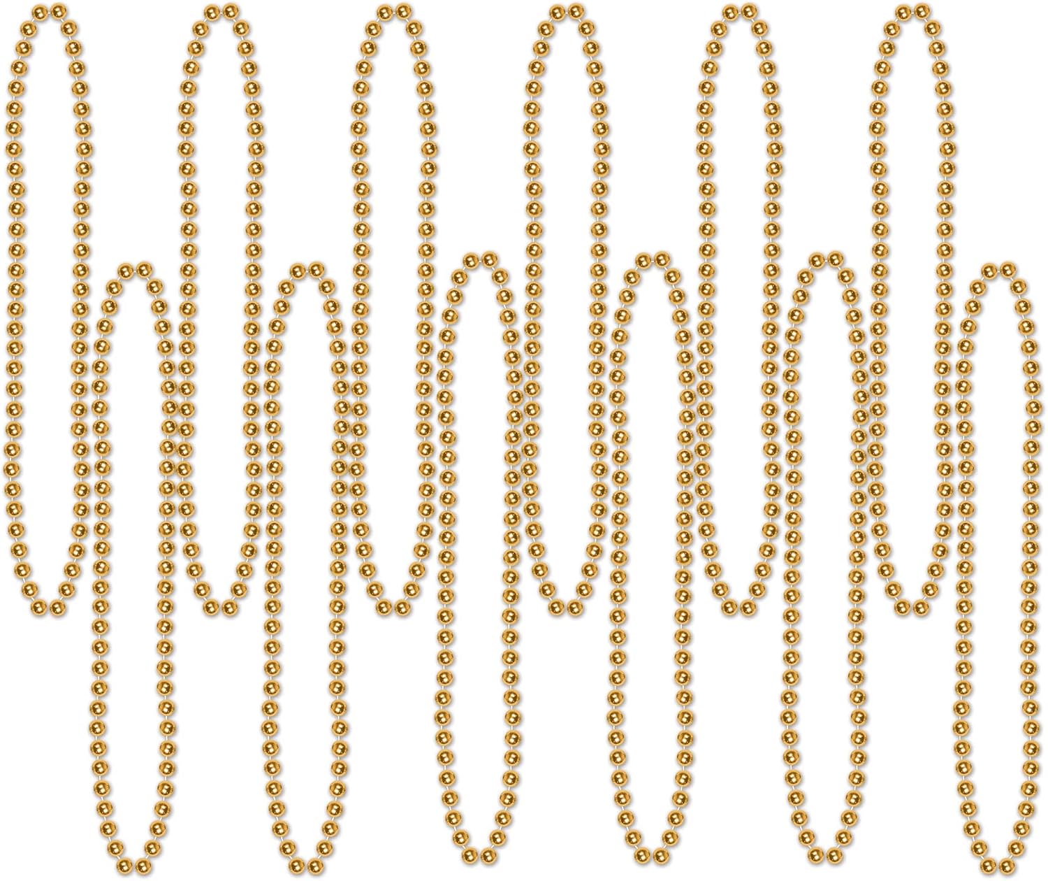Beistle Gold Party Beads – 720 Pack, Small Round Plastic Bead Necklaces, Bulk Solid Color Celebration Wear & Event Accessories for Large New Year’s Eve Events, Parades, and Festive Décor, 33”